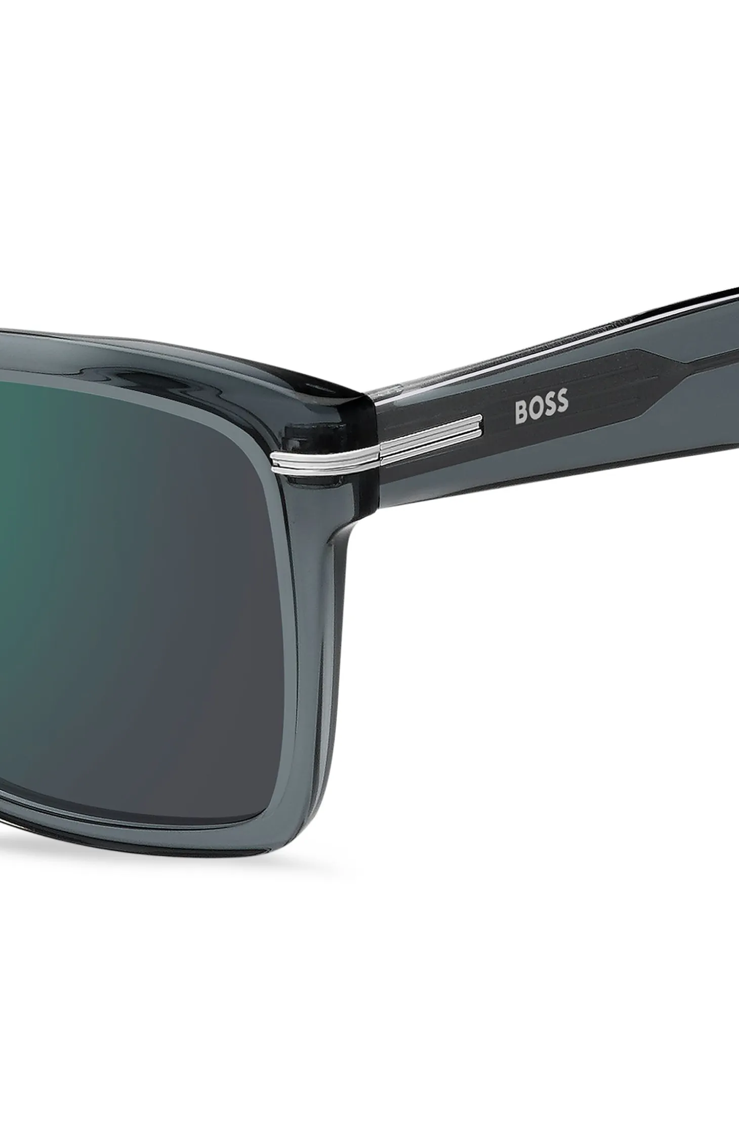 Grey-acetate sunglasses with silver-tone trims