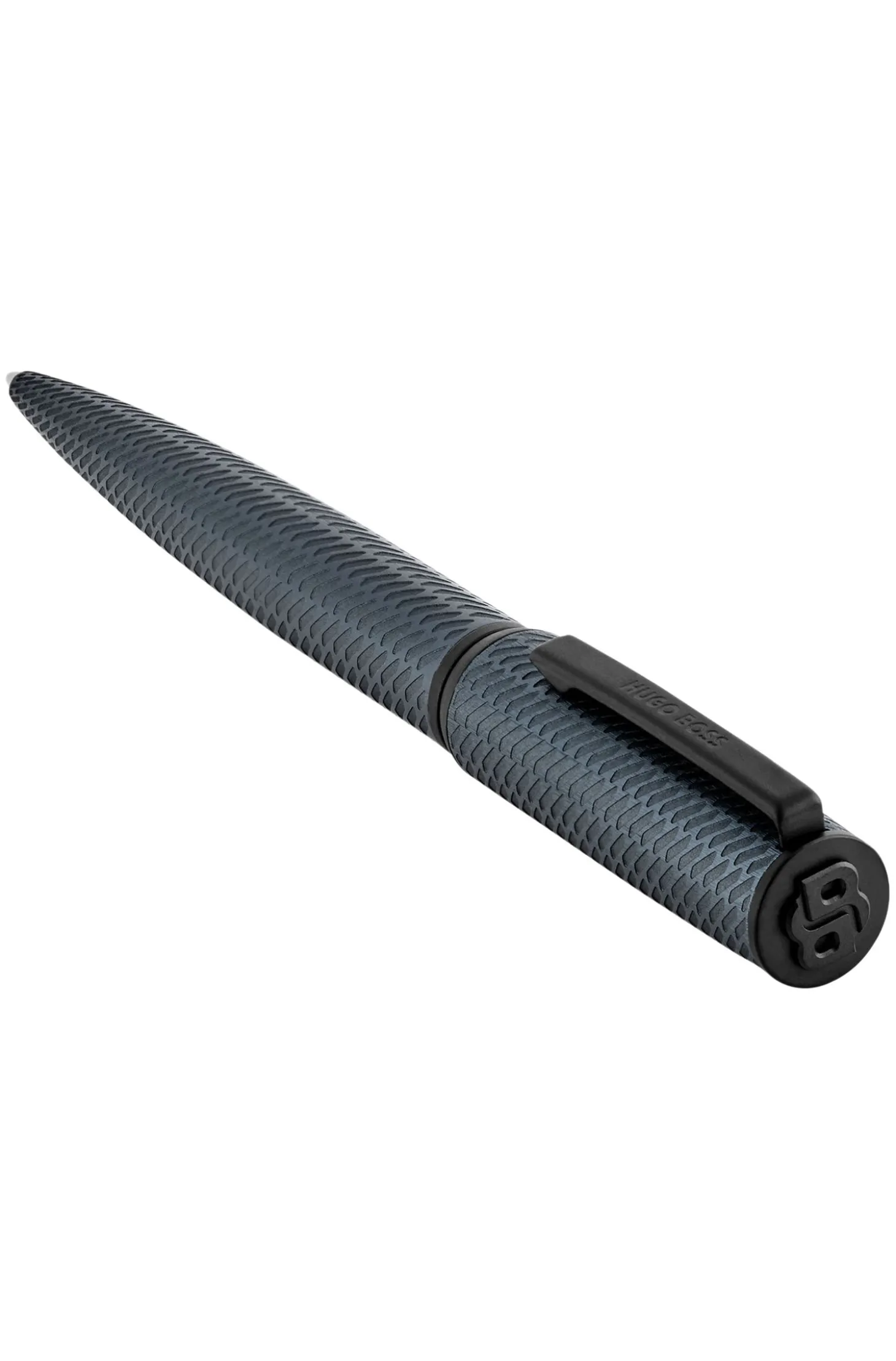 Grey aluminium ballpoint pen with mesh-effect engraving