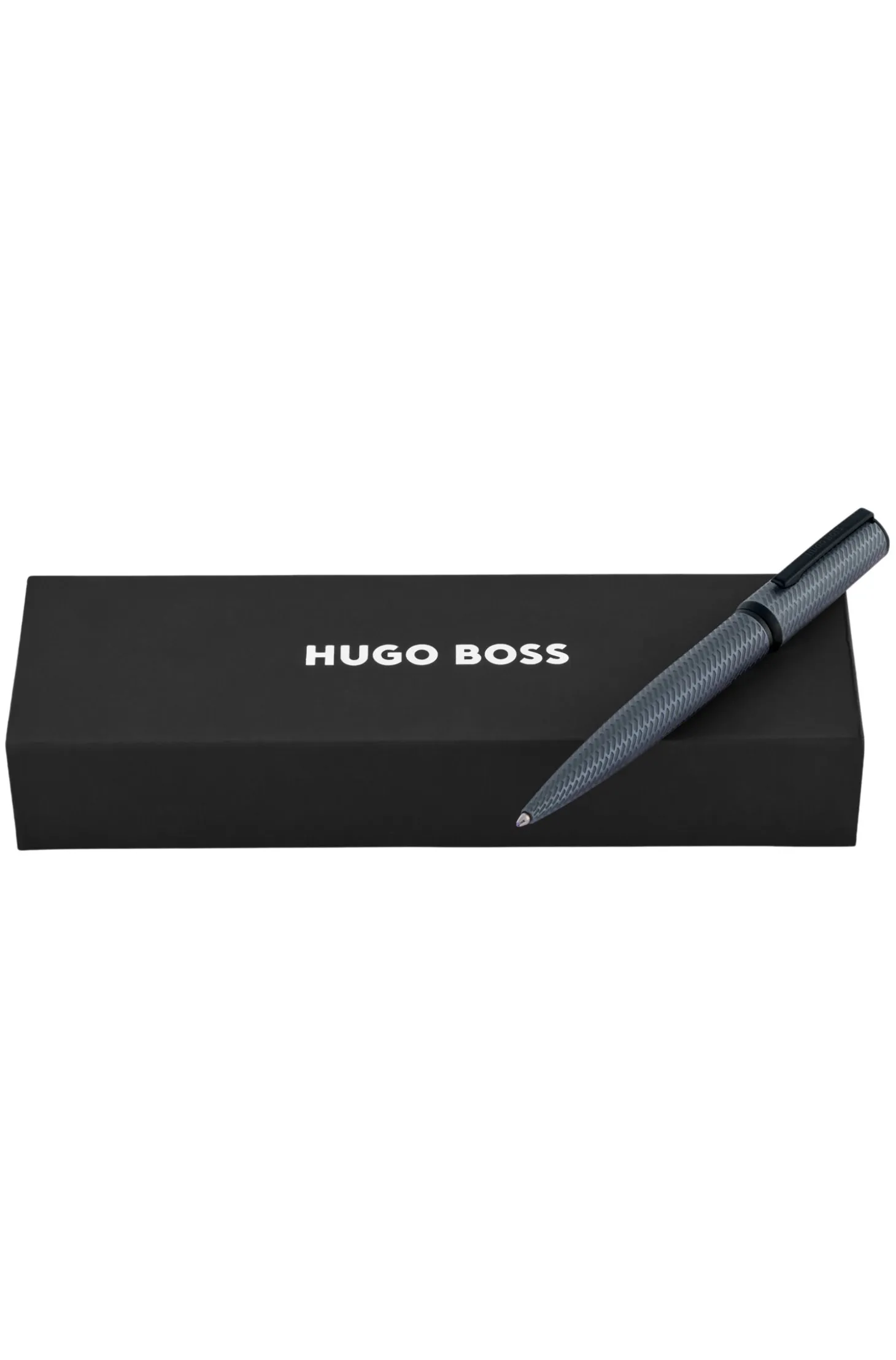 Grey aluminium ballpoint pen with mesh-effect engraving