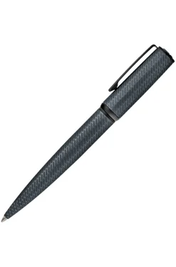 Grey aluminium ballpoint pen with mesh-effect engraving