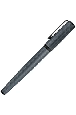 Grey aluminium fountain pen with mesh-effect engraving