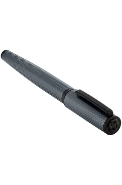 Grey aluminium rollerball pen with mesh-effect engraving