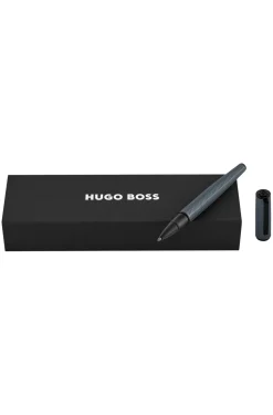 Grey aluminium rollerball pen with mesh-effect engraving