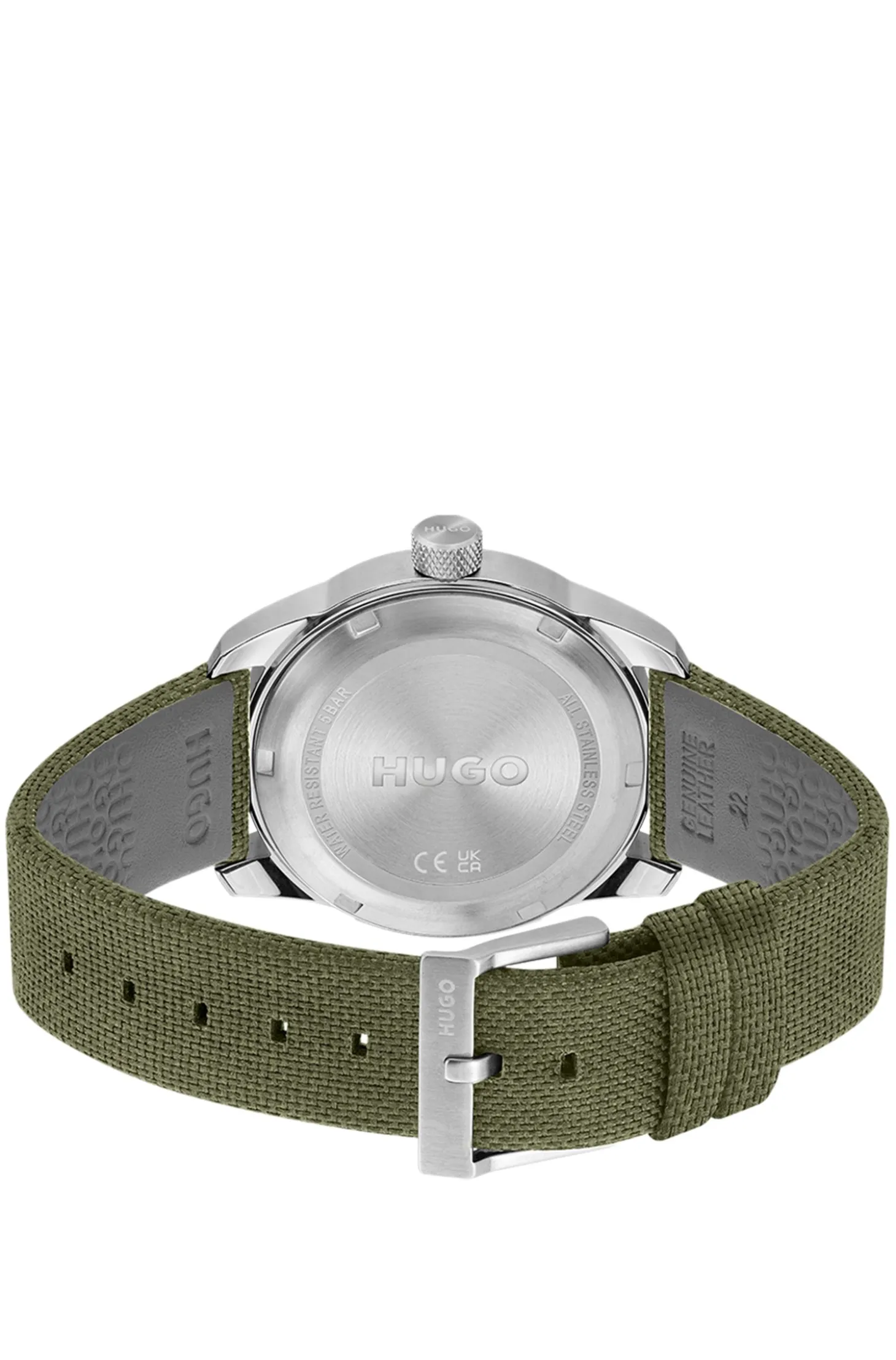 Grey-dial watch with green fabric strap