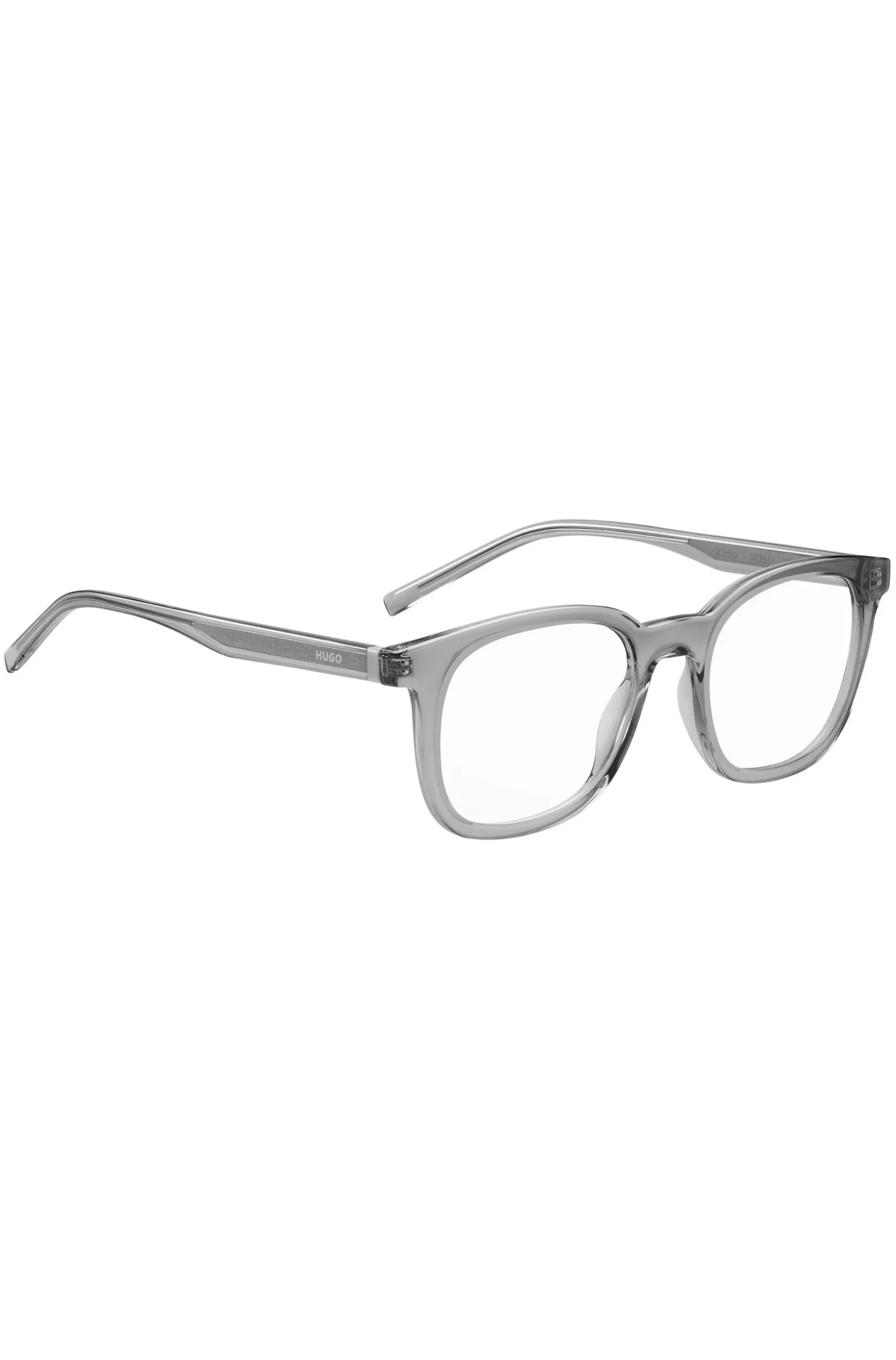 Grey optical frames with silver-tone accents