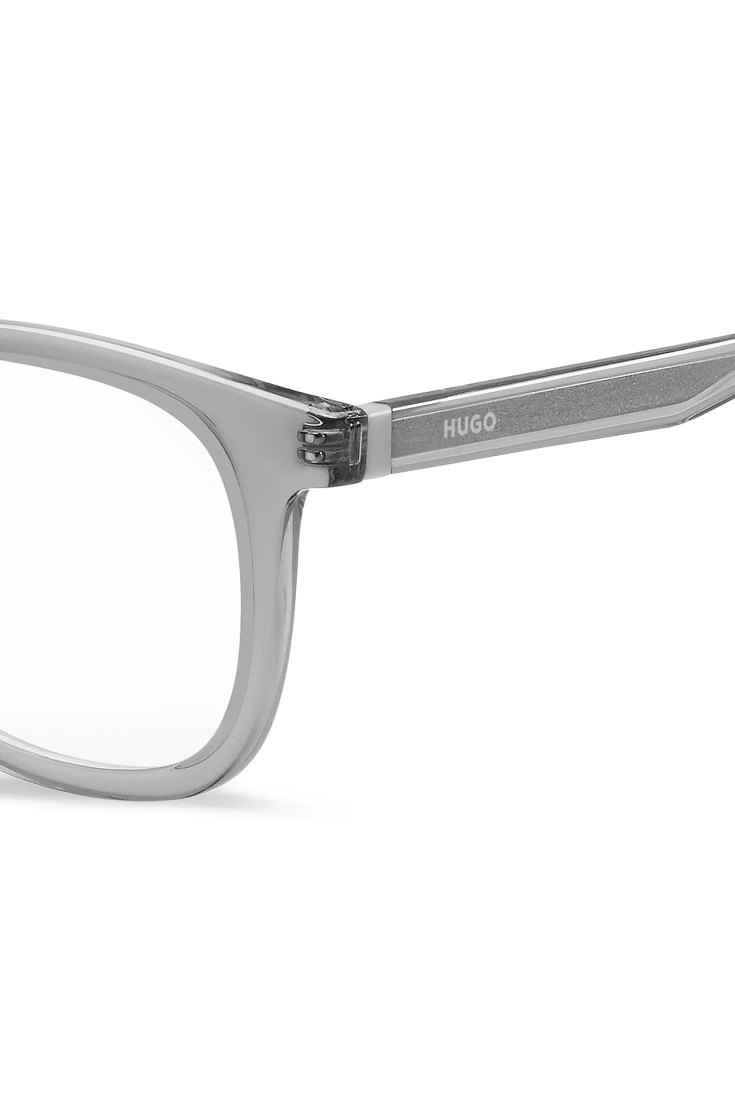 Grey optical frames with silver-tone accents