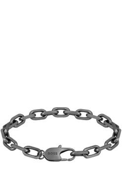 Grey-plated steel cuff with branded clasp