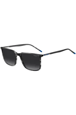 Grey sunglasses in patterned acetate with tubular metal temples