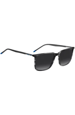 Grey sunglasses in patterned acetate with tubular metal temples
