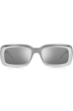 Grey sunglasses with stacked-logo temples