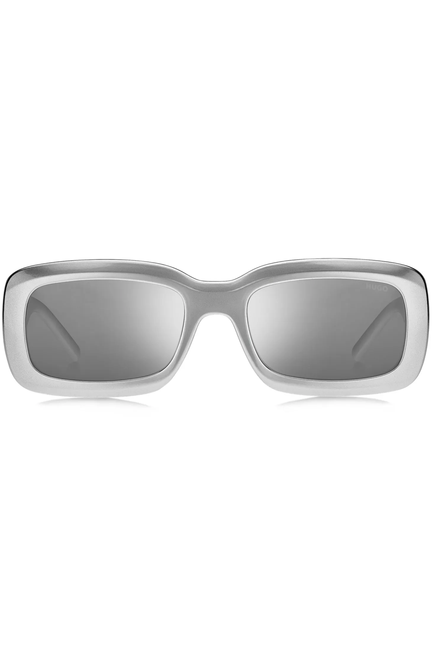 Grey sunglasses with stacked-logo temples