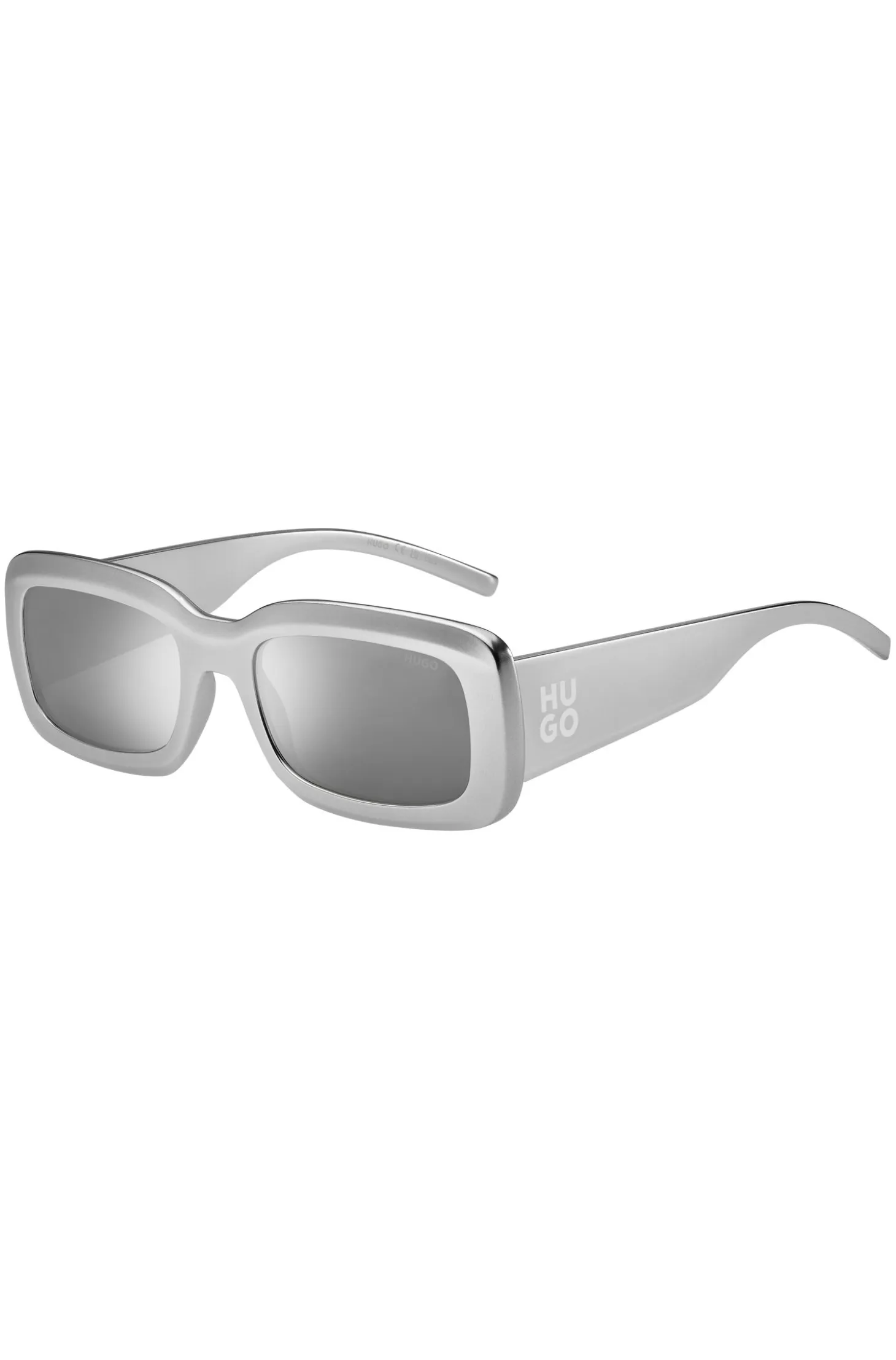 Grey sunglasses with stacked-logo temples
