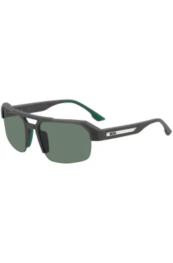 Grey sunglasses with temple insert and logo