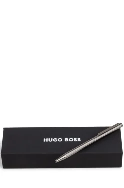Gunmetal ballpoint pen with engraved pattern