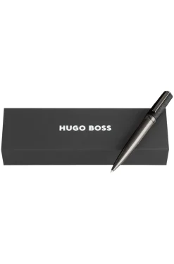 Gunmetal-plated ballpoint pen with saffiano-leather cap