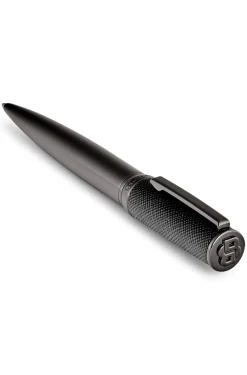 Gunmetal-plated ballpoint pen with saffiano-leather cap
