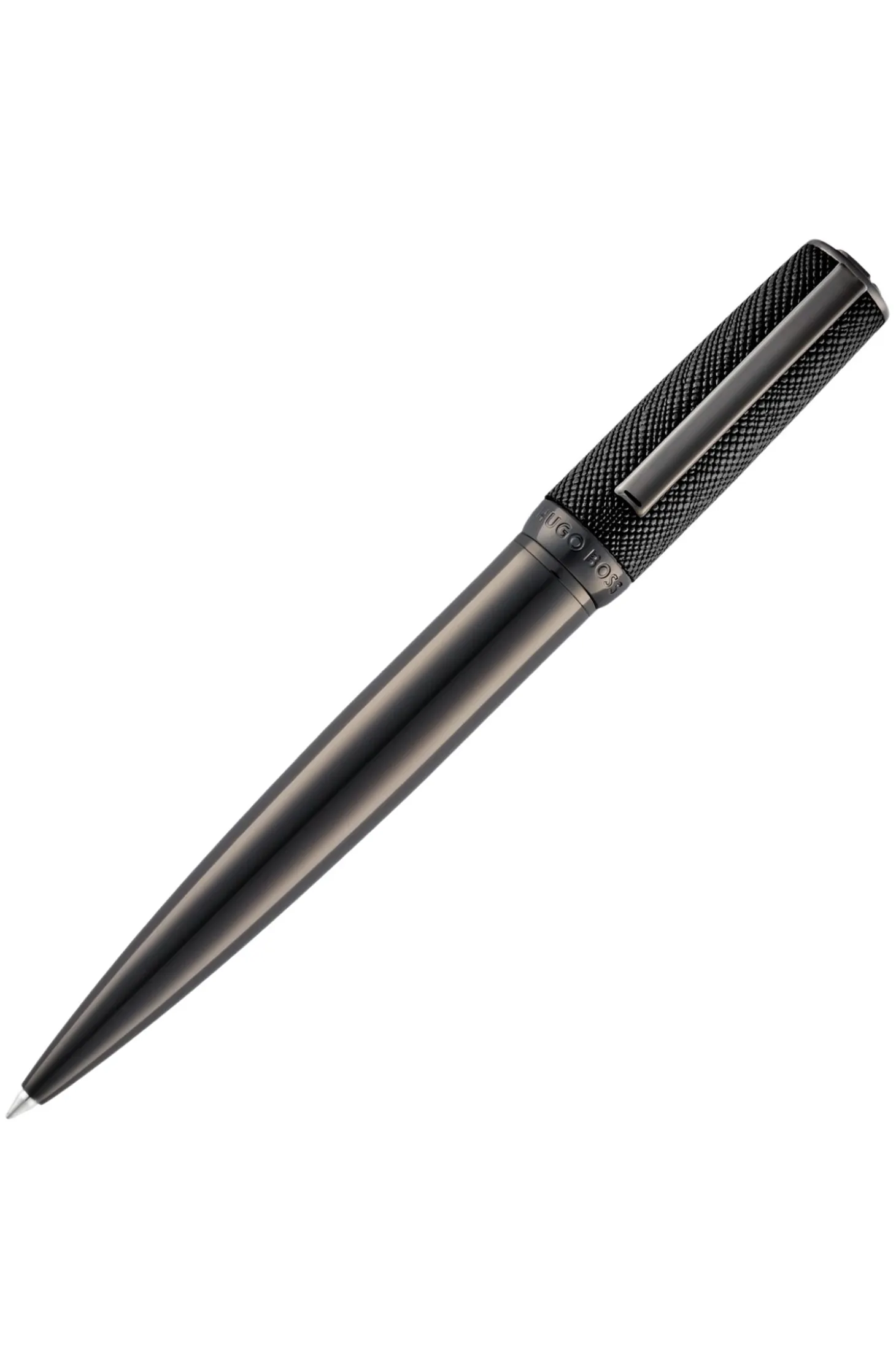 Gunmetal-plated ballpoint pen with saffiano-leather cap