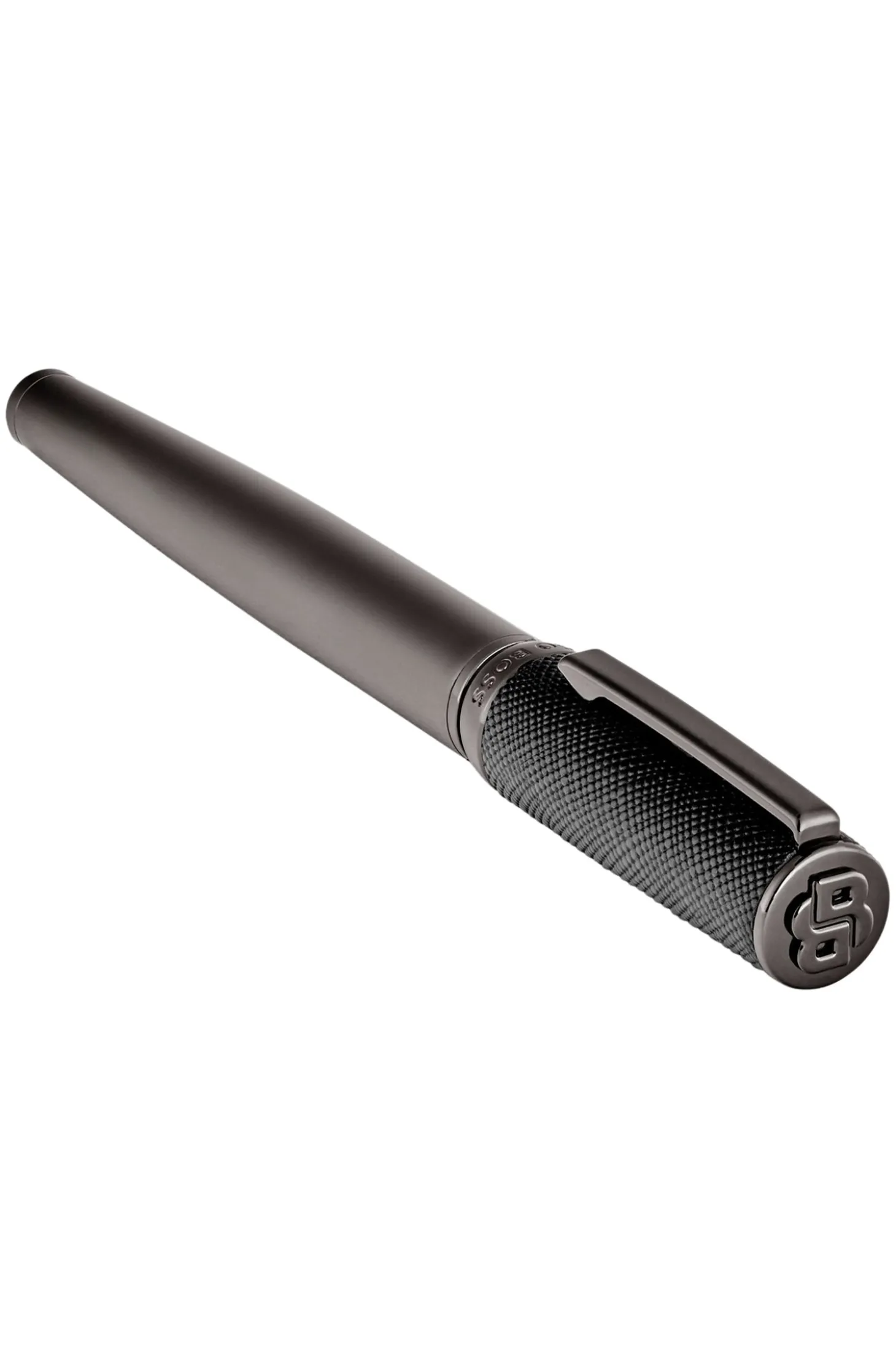 Gunmetal-plated rollerball pen with textured-leather cap