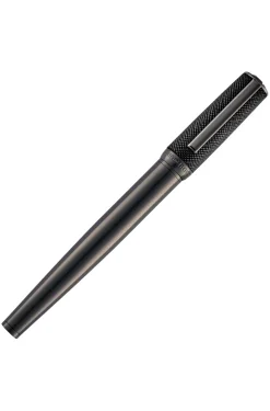 Gunmetal-plated rollerball pen with textured-leather cap