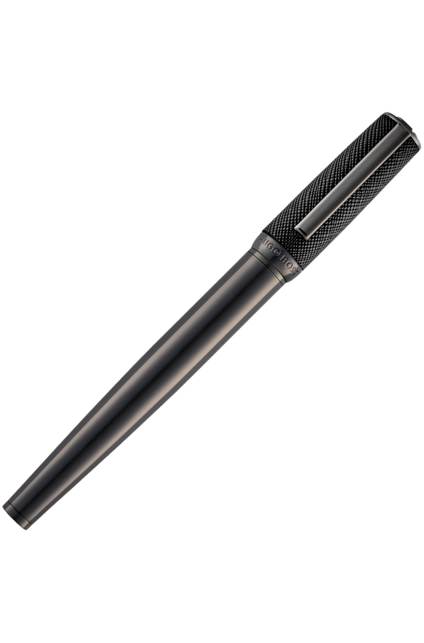 Gunmetal-plated rollerball pen with textured-leather cap
