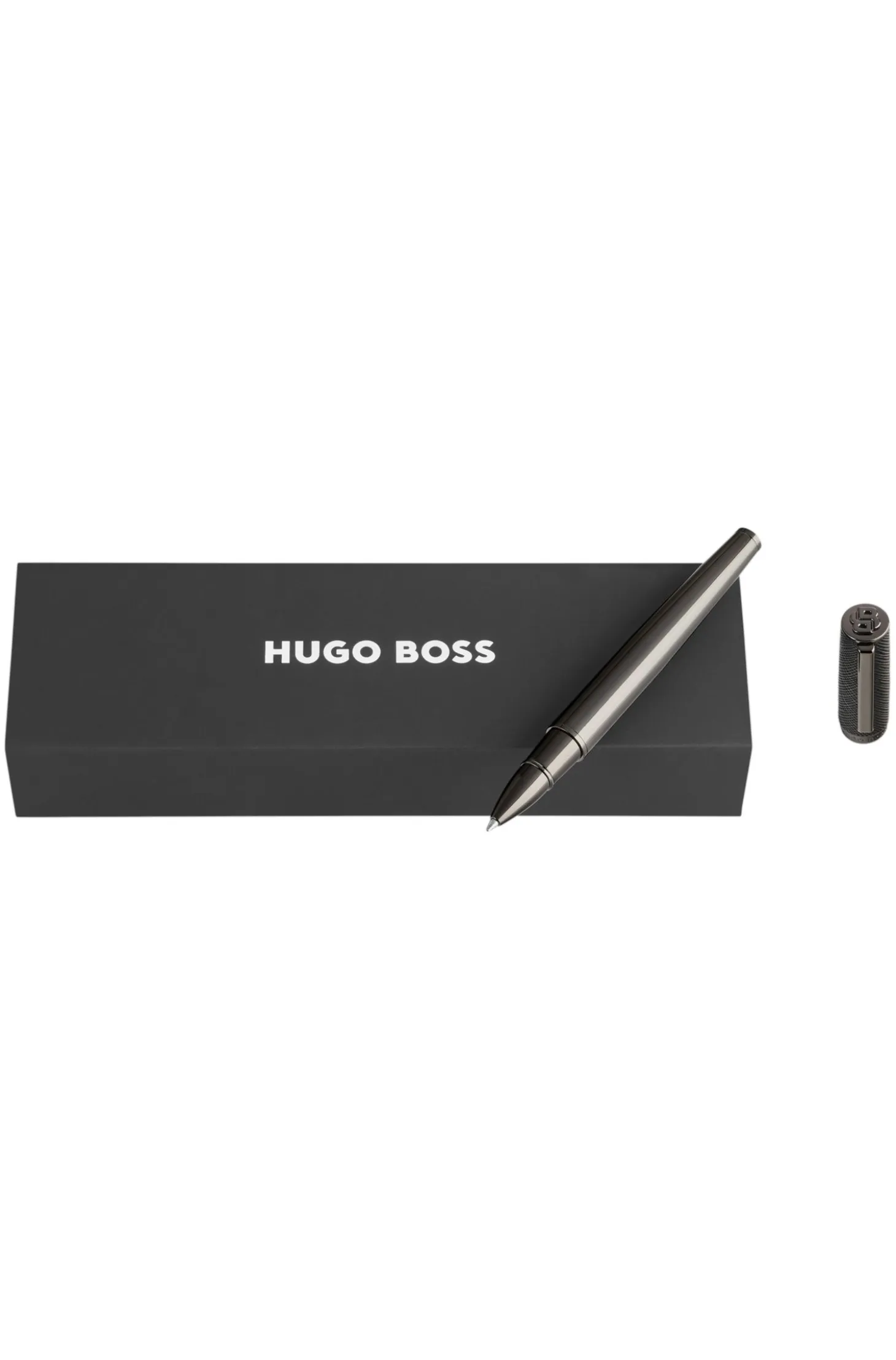 Gunmetal-plated rollerball pen with textured-leather cap