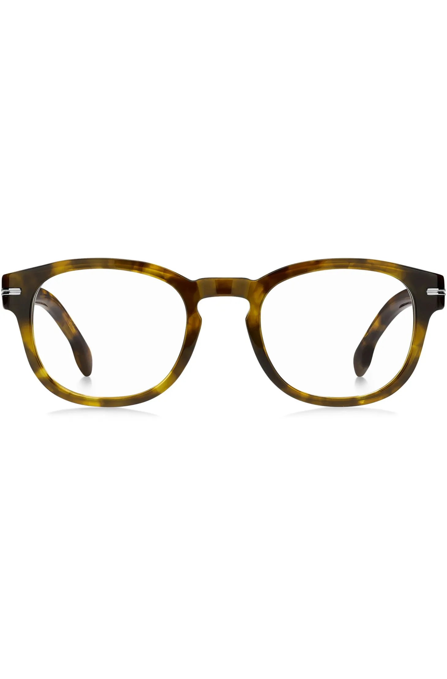 Havana-acetate optical frames with signature silver-tone detail