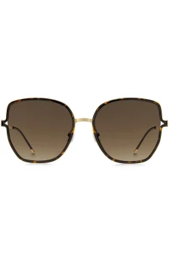Havana-frame sunglasses with forked temples and branded chain