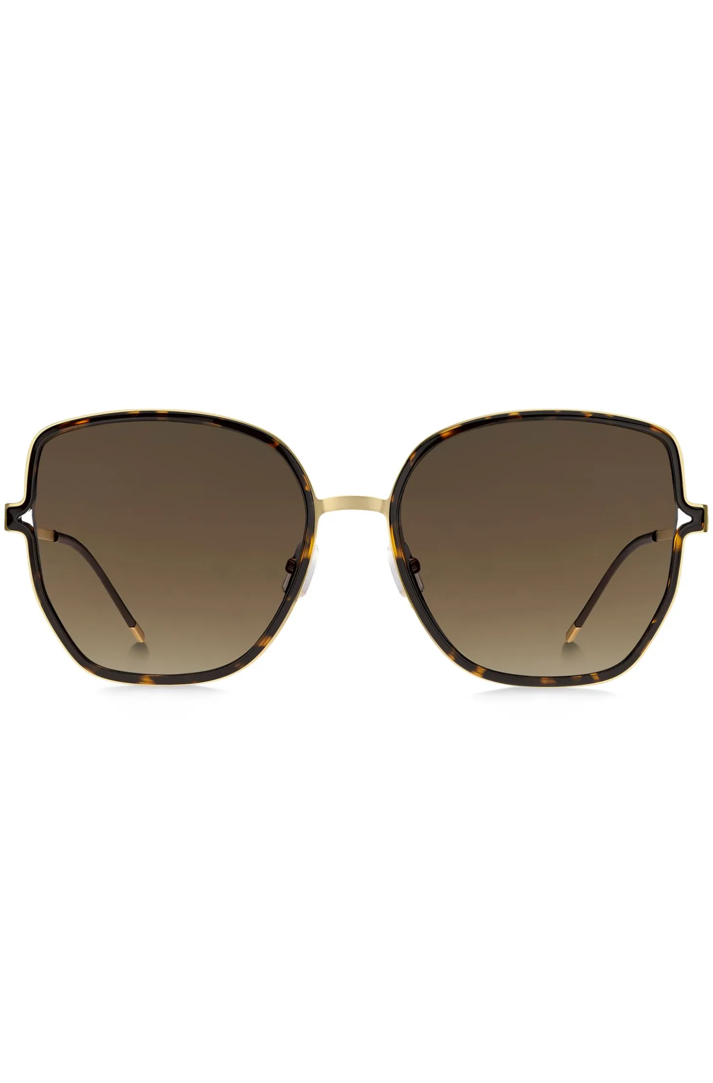 Havana-frame sunglasses with forked temples and branded chain