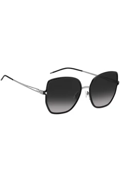Havana-frame sunglasses with forked temples and branded chain