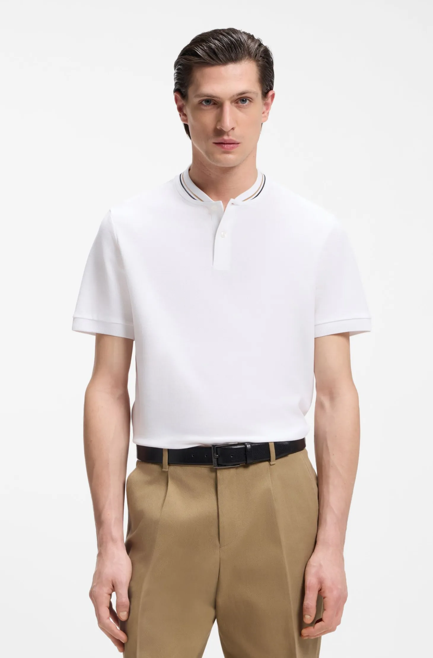 Henley-neck polo shirt in cotton piqué