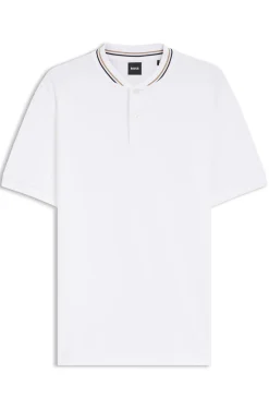 Henley-neck polo shirt in cotton piqué
