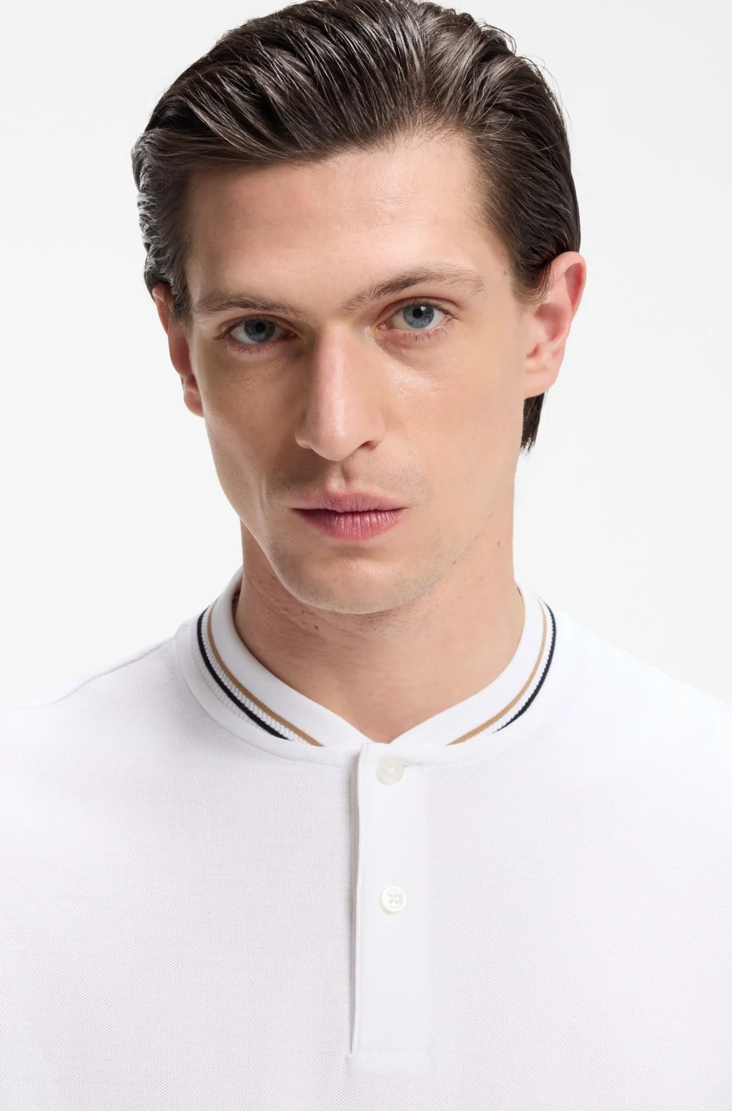 Henley-neck polo shirt in cotton piqué