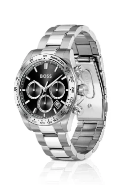 Hero 2.0 Black-dial chronograph watch with steel bracelet