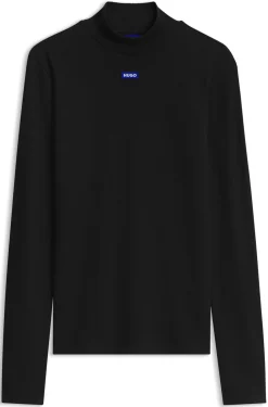 High-neck stretch-cotton top with logo badge