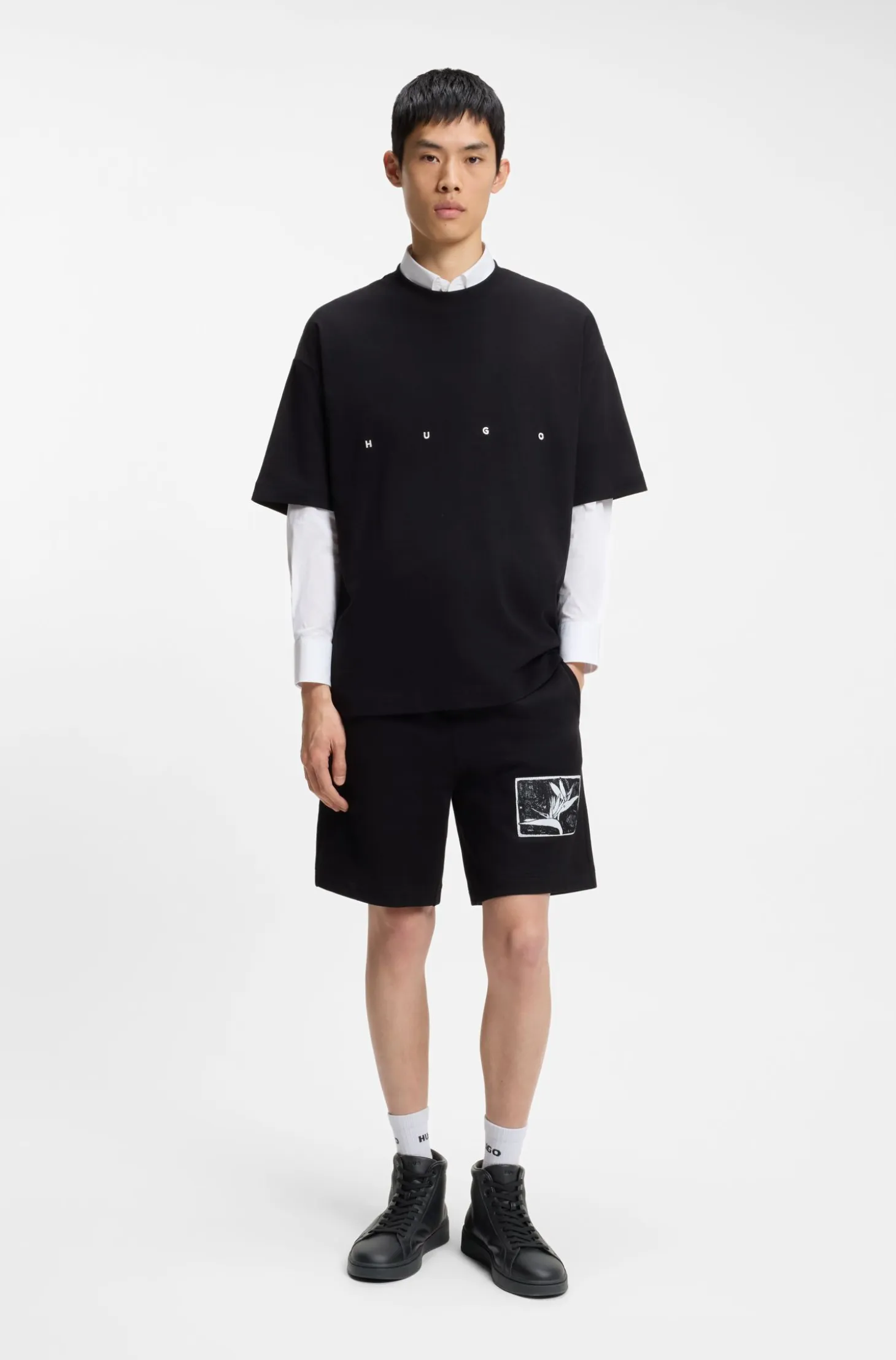 High-top trainers in faux leather