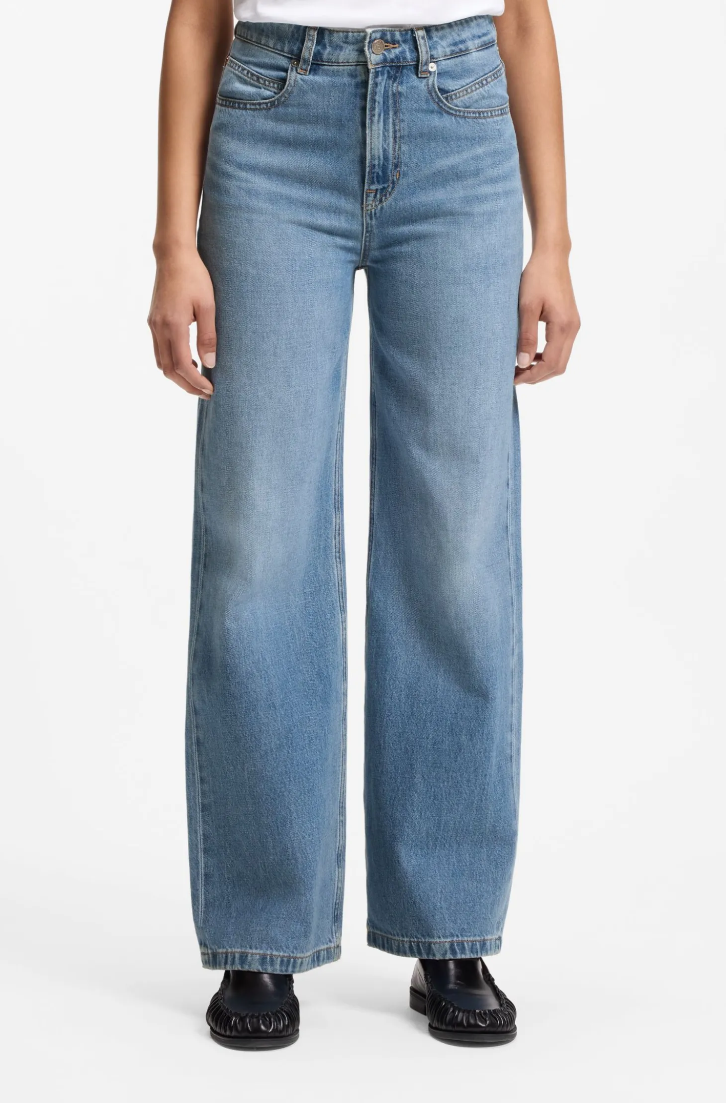 High-waisted regular-fit jeans in cross-hatch denim