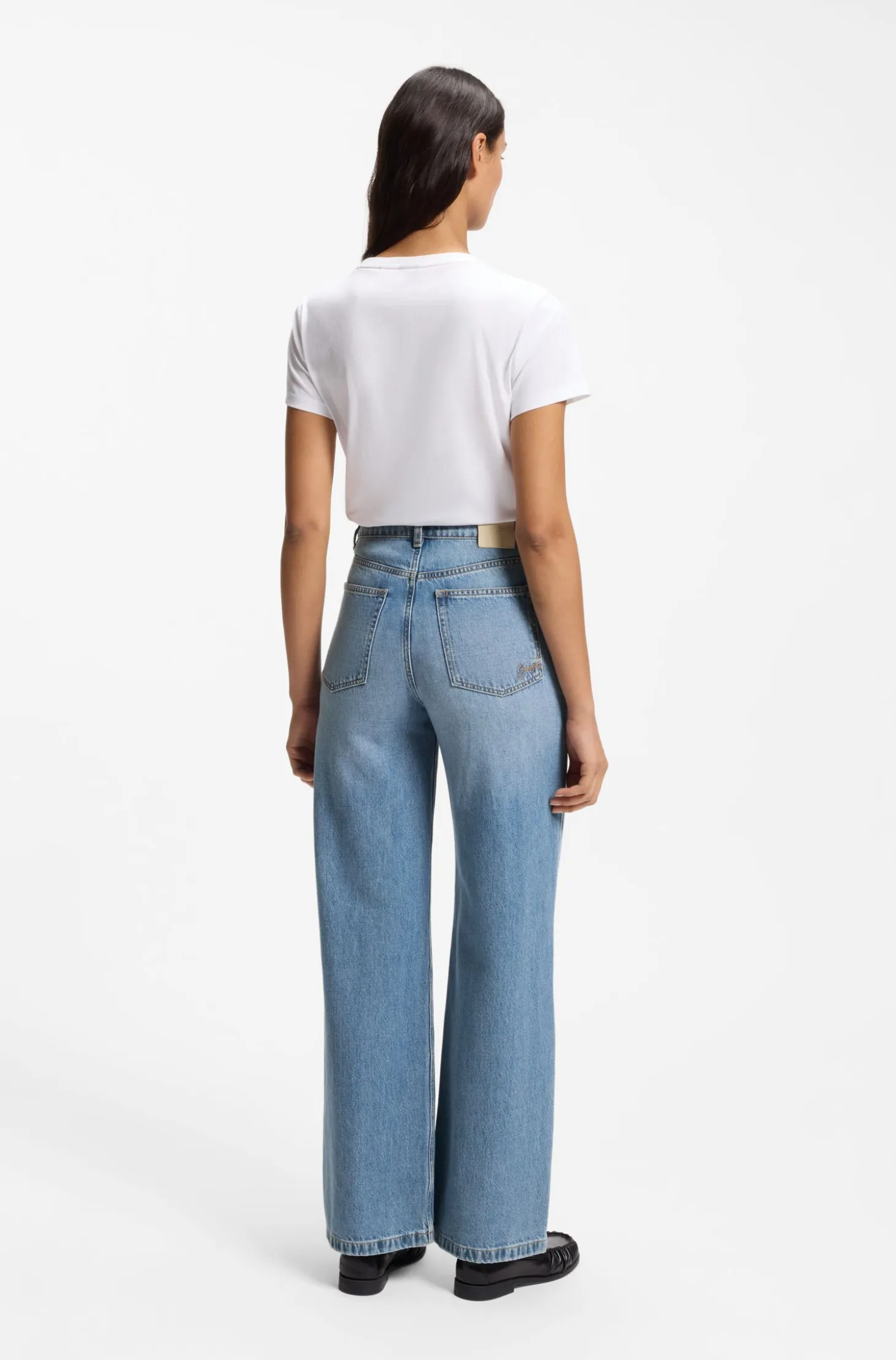 High-waisted regular-fit jeans in cross-hatch denim