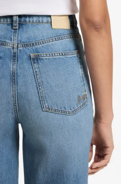 High-waisted regular-fit jeans in cross-hatch denim