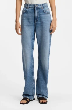 High-waisted regular-fit jeans in blue rigid denim