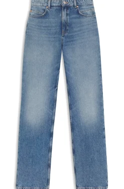 High-waisted regular-fit jeans in blue rigid denim