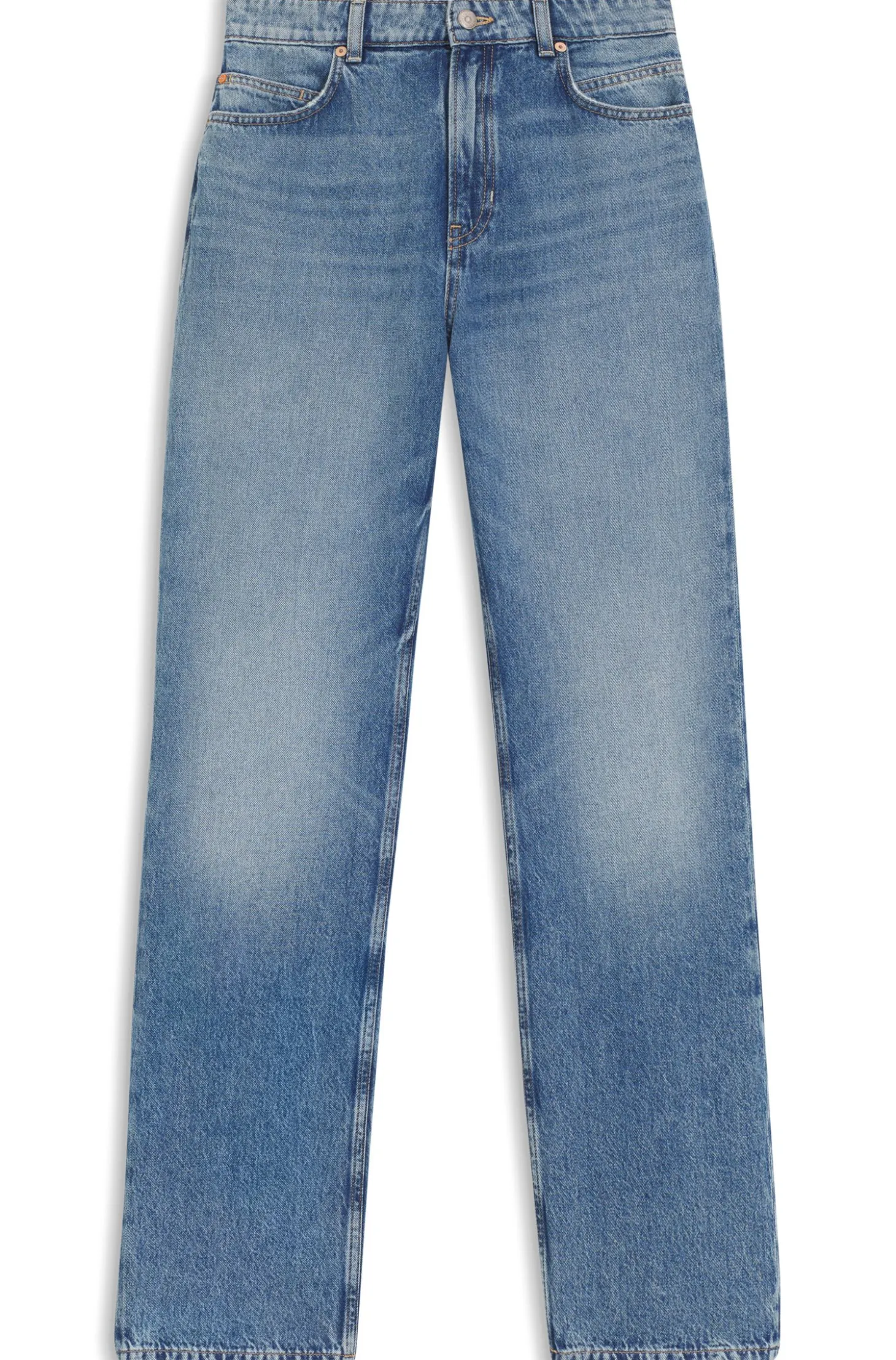 High-waisted regular-fit jeans in blue rigid denim