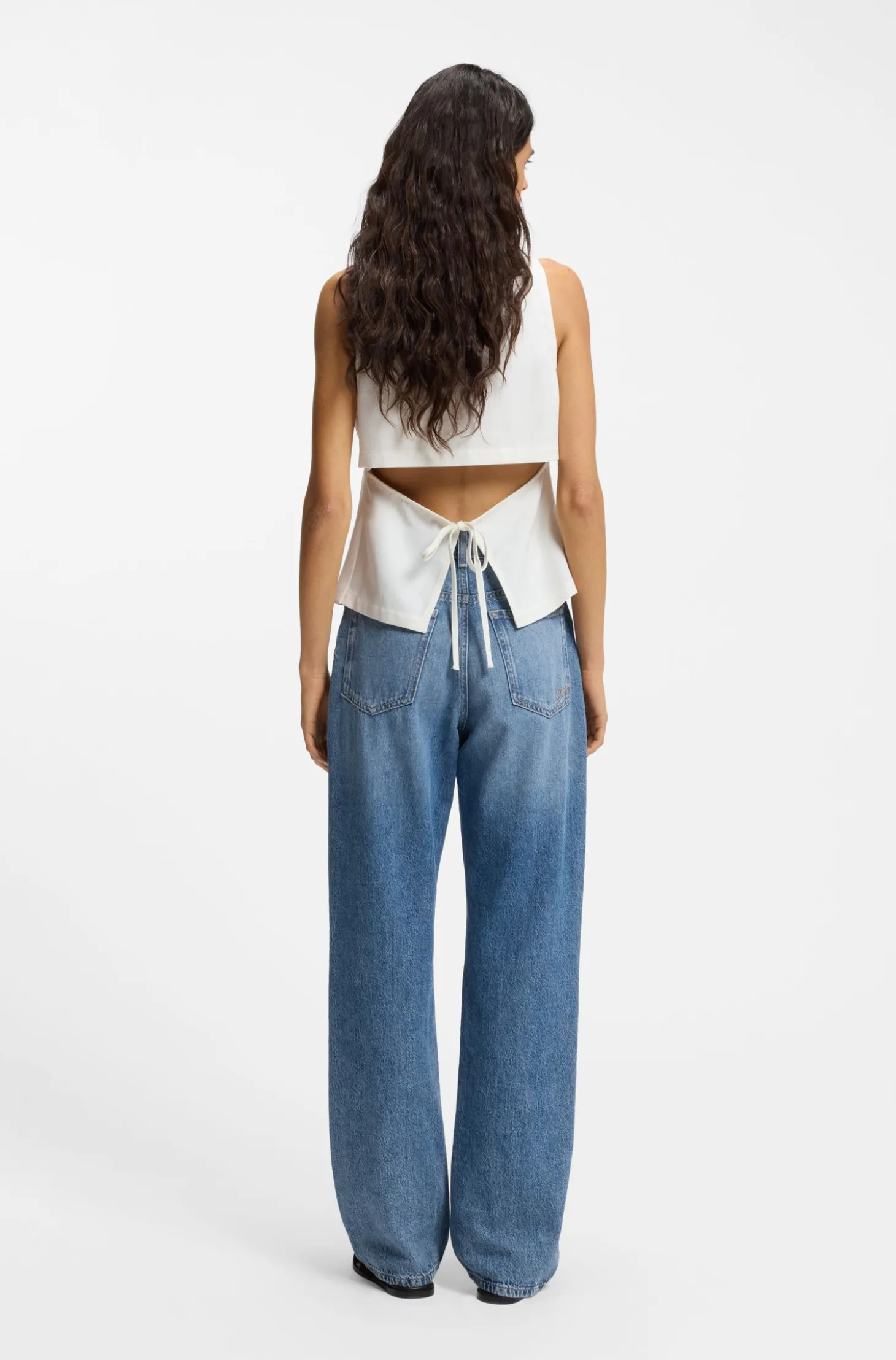 High-waisted regular-fit jeans in blue rigid denim