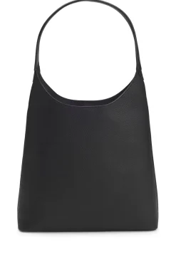 Hobo bag in leather with metallic logo lettering
