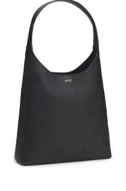 Hobo bag in leather with metallic logo lettering