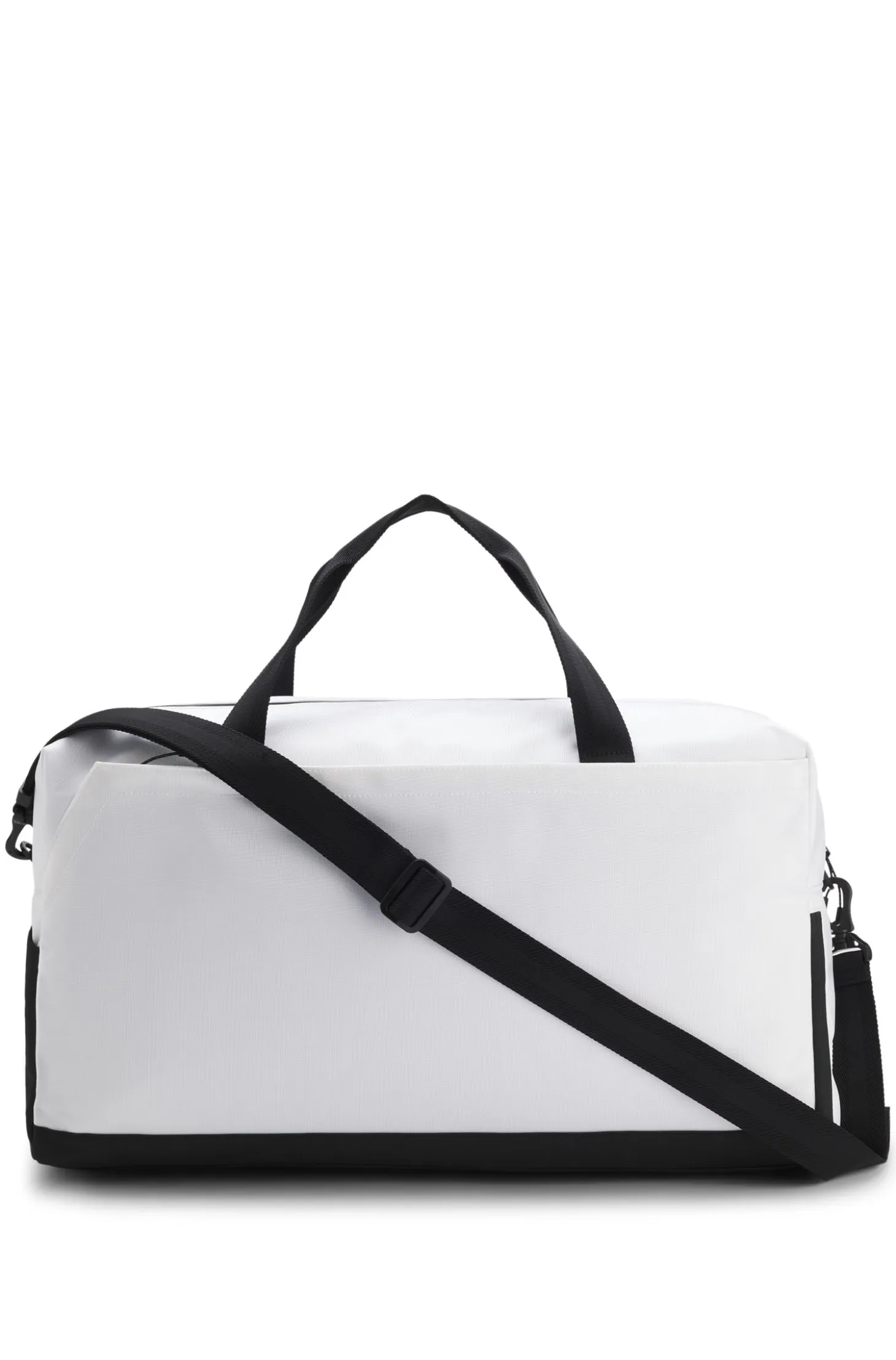 Holdall in structured fabric with logo and signature stripe