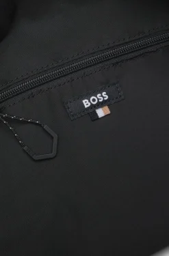 Holdall in structured fabric with logo and signature stripe