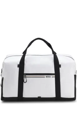 Holdall in structured fabric with logo and signature stripe