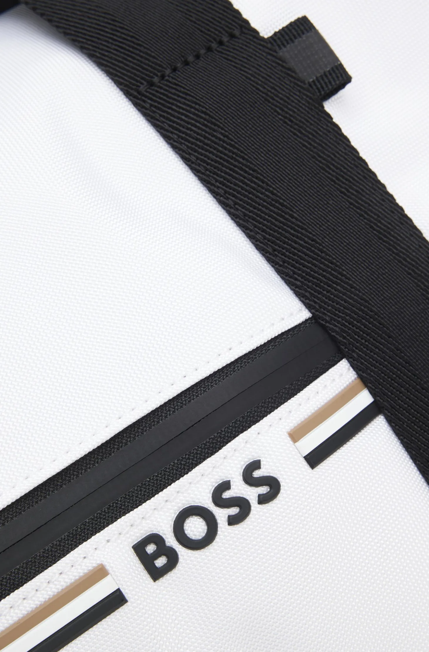 Holdall in structured fabric with logo and signature stripe