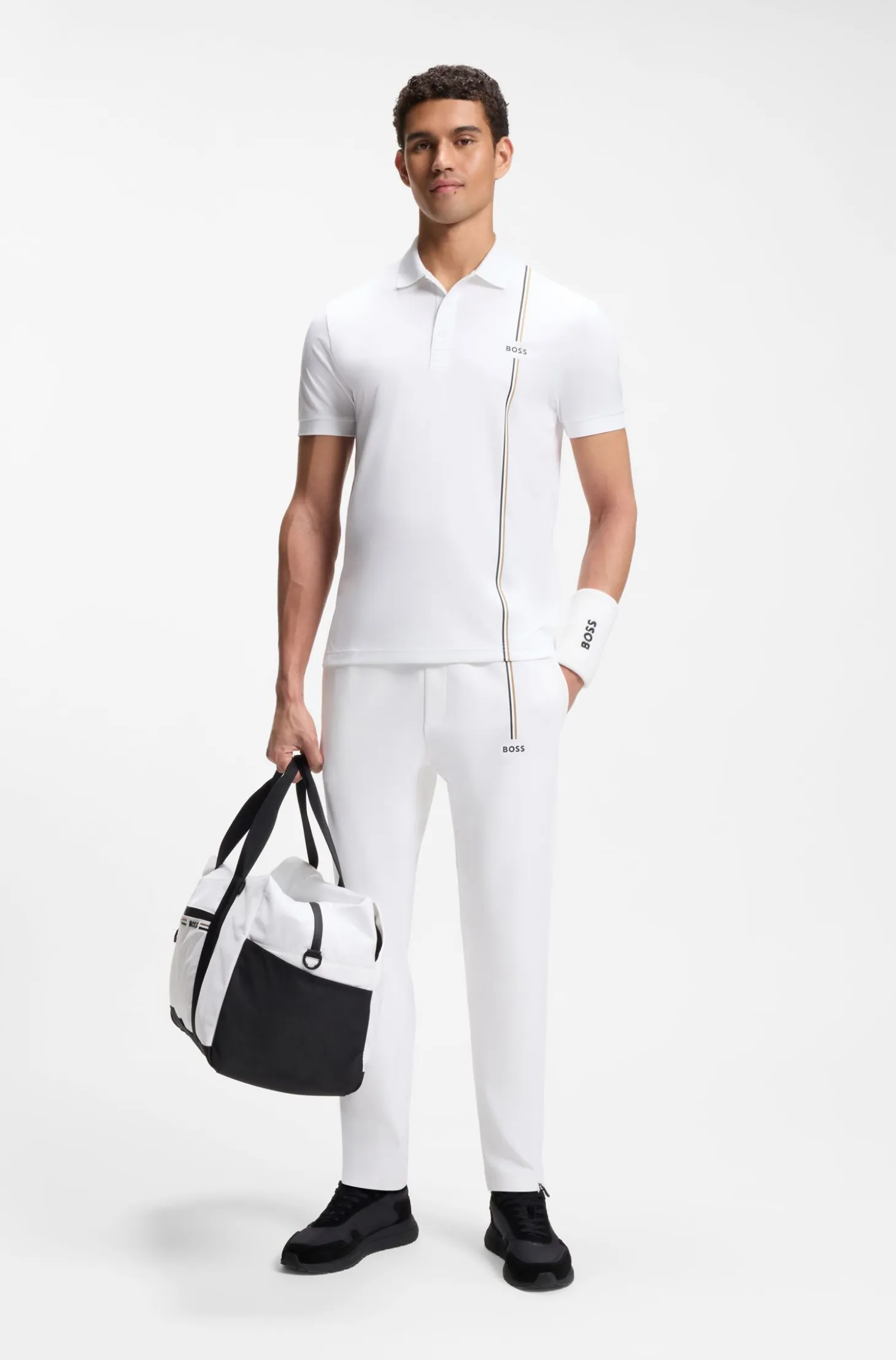 Holdall in structured fabric with logo and signature stripe