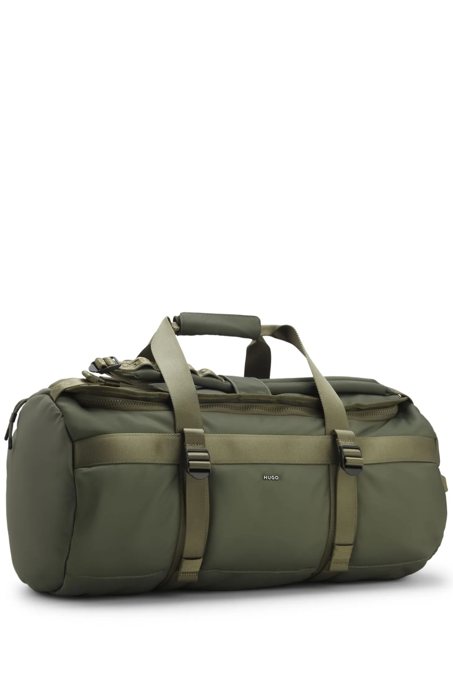 Holdall with backpack straps and logo lettering